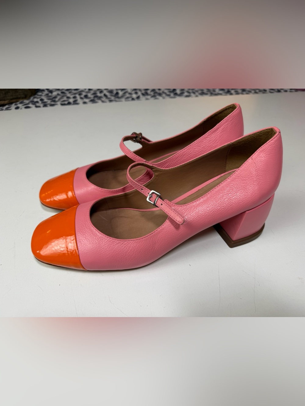 Vicenza Anthropologie Leather Colorblock Versatile Mary Jane Buckle Heels Sz 8 - Picture 5 of 16
